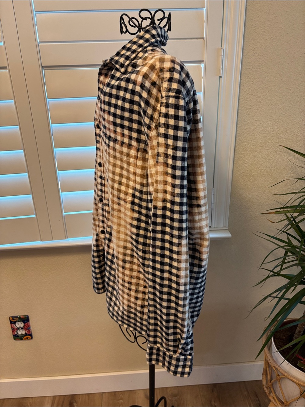 Handmade one of a kind distressed Dolly Parton Plaid Button-Up Shirt - Picture 7 of 7